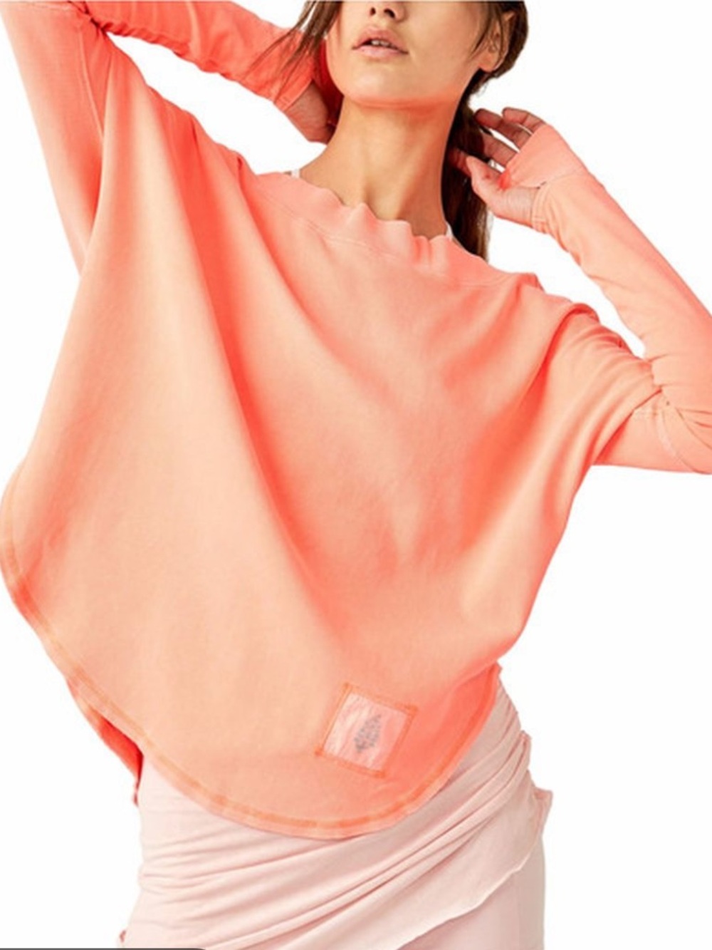 Free People Movement Neon Coral Simply Layer Open Back Drop Shoulder Top S EUC